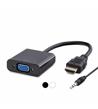 HDMI To VGA Çevirici Donma Takılma Yapmaz Dönüştürücü Kablo + Ses Kablosu Destekli