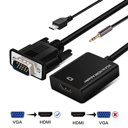 1080P Full HD Vga To Hdmı Çevirici Görüntü Ve Ses Aktarıcı Kablo + Audio Ses Çevirici Adaptör