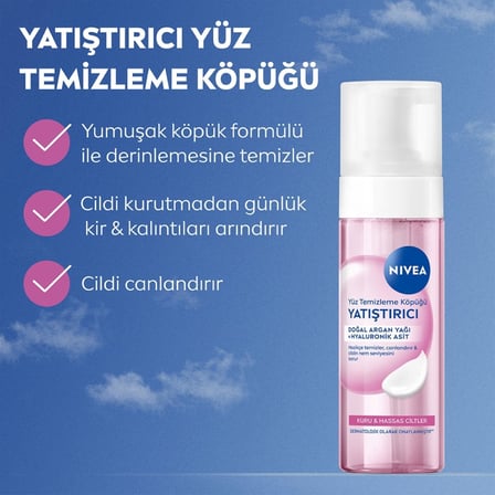 NIVEA Yüz Yıkama Köpüğü Yatıştırıcı 150 ml, Kuru Ciltler, Derinlemesine Yüz Temizleme, Doğal Badem Yağı ile Cilt Bakım