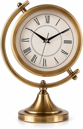Gold Metal Masa Saati Sessiz Mekanizma Roma Rakamlı Vintage Dekoratif Masaüstü Saat 30x25 cm Gold