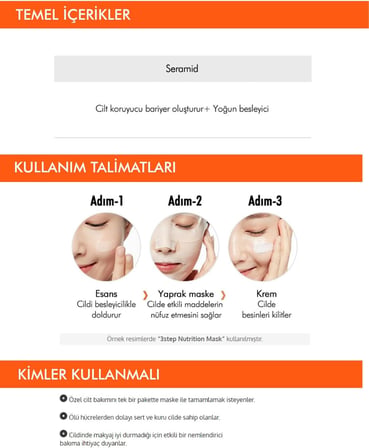 Missha 3 Aşamalı Yoğun Besleyici Maske 3 Step Nutrition Mask, 111470
