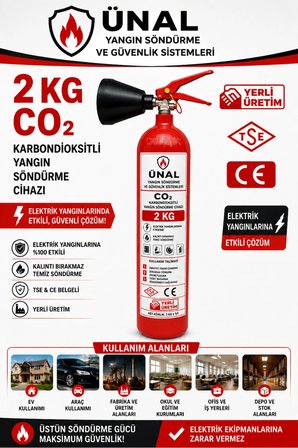 2 kg CO2 Karbondioksitli Yangın Söndürme Tüpü TSE CE Belgeli Elektrik Yangınlarına Uygun