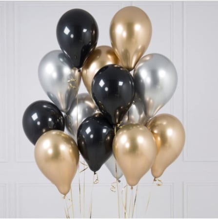 30 Adet Parti Balonu - Gold - Gümüş Pastel Siyah Metalik Balon