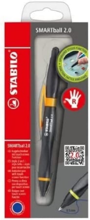 Kugelschreiber und Stylus für Tablets und Smartphones für Rechtshänder - SMART ball 2.0 in schwarz/orange - Schreibfarbe blau