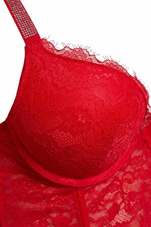 DeFacto Fall in Love Dantelli Dolgulu Kırmızı Bra D6410AX24WNRD59