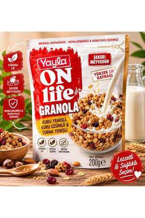 Yayla On Life Granola Kuruyemişli & Kuru Üzümlü 200 Gr – Sağlıklı Kahvaltılık Granola