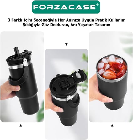900 ml Paslanmaz Çelik Pipetli ve Kilit Kapaklı Kulplu Termos 6 Saat Sıcak/Soğuk - FC1180 (Pembe)