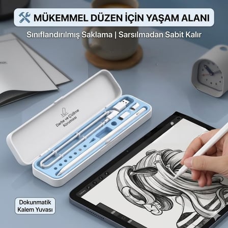 Dokunmatik Kalem Saklama Kutusu | Kalem ve Uç Organizer Kılıf | Sert Kasa + Yumuşak Silikon İç | Su Geçirmez &amp; Taşınabilir Aksesuar Kutusu