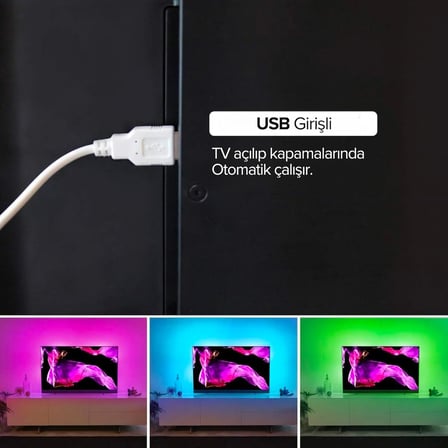 Tv Arkası Animasyonlu RGB Şerit Led Seti Kumandalı 3 Metre - Cata - 5v Usb girişli