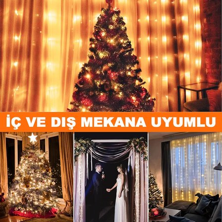 3x3 Metre Peri Led Kumandalı Perde Asma Kancalı Peri Led Yılbaşı Led Gün Işığı Led Işık 8 Modlu Parti Işığı Dekoratif Işık Led Saçak Led Işık Perde Led Yılbaşı Dekorasyon