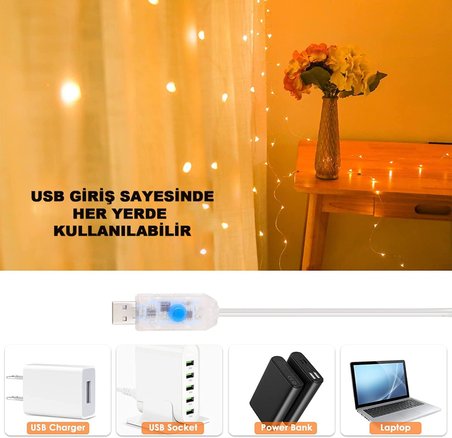 3x3 Metre Peri Led Kumandalı Perde Asma Kancalı Peri Led Yılbaşı Led Gün Işığı Led Işık 8 Modlu Parti Işığı Dekoratif Işık Led Saçak Led Işık Perde Led Yılbaşı Dekorasyon