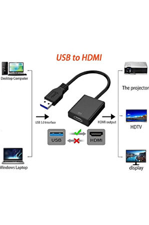 USB 3.0 To HDMI Çevirici Dönüştürücü Kablo Adaptör