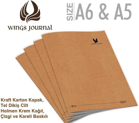 Etika Wings Journal 4'lü Çizgili A5 Defter Seti - Kraft Kapak