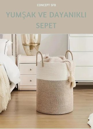 NaturaWeave Jüt Hasır Kirli Sepeti Banyo Sepeti Giyisi Havlu Battaniye Dergi Oyuncak Düzenleyici Saksı Sepet Organizer Hafif Kulp Detaylı Yumşak Ve Dayanıklı Karavan Organizeri (HASIR-BEYAZ)
