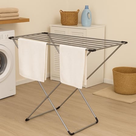 ® Gri Katlanabilir Çamaşır Kurutmalığı – Kompakt ve Dayanıklı Metal Gövdeli Kurutma Askısı | Banyo, Balkon, Teras ve Bahçe Kullanımı için Uygun