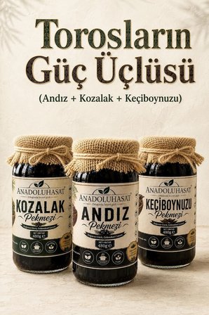 Torosların Güç Üçlüsü Pekmez Seti – Andız, Kozalak ve Keçiboynuzu Pekmezi 3 x 480 g