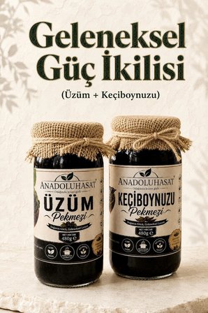 Geleneksel Güç İkilisi Pekmez Seti – Üzüm ve Keçiboynuzu (Harnup) Pekmezi 2 x 480 ML