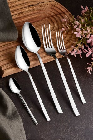 60 Parça Natural Çatal Kaşık Takımı Düz Model 12 Kişilik Çelik, düz 60 parça