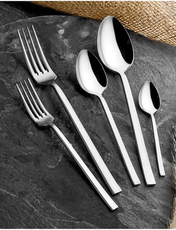 60 Parça Natural Çatal Kaşık Takımı Düz Model 12 Kişilik Çelik, düz 60 parça