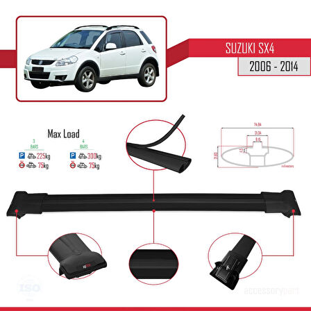 Suzuki SX4 II (JY) 2006-2014 Arası ile Uyumlu FLY Model Ara Atkı Tavan Barı Siyah 3 Adet