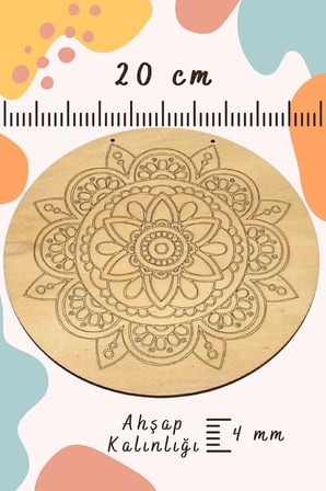 Güneş Mandala Ahşap Boyama Tuval Seti Hediye Hobi Kiti 20 Cm