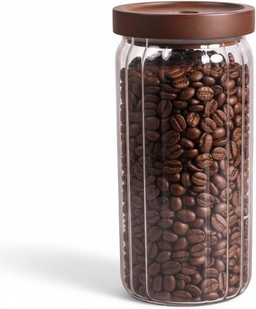 Akasya Kapaklı Çizgili Cam Kavanoz (1000ml /1 Litre) | Hava Geçirmez, Modern Fitilli Tasarım Gıda Saklama Kabı | Kahve, Çay, Kuruyemiş ve Bakliyat Kavanozu (9x20cm)
