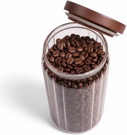 Akasya Kapaklı Çizgili Cam Kavanoz (1000ml /1 Litre) | Hava Geçirmez, Modern Fitilli Tasarım Gıda Saklama Kabı | Kahve, Çay, Kuruyemiş ve Bakliyat Kavanozu (9x20cm)