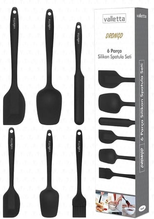 Drongo Isıya Dayanıklı Yanmaz Yapışmaz Silikon Spatula Seti 6 Parça Siyah