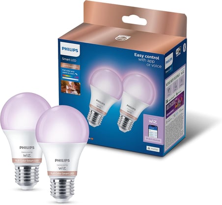 Philips Smart Lighting LED Ampul A60 E27 60W Eşdeğer RGB 2'li Paket - Google Home, Alexa, HomeKit ve Matter uyumlu
