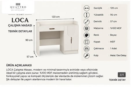 LOCA KİTAPLIKLI ÇALIŞMA MASASI