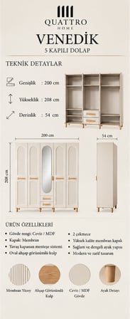 VENEDİK 5 KAPAKLI DOLAP