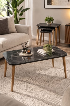 SuloraHome Siyah 4'lü Sehpa Seti Torna Ayaklı