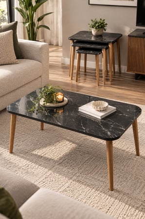 SuloraHome Siyah 4'lü Sehpa Seti Torna Ayaklı