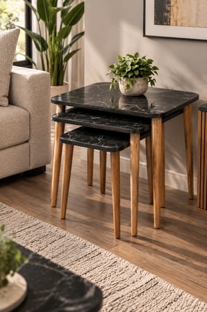 SuloraHome Siyah 4'lü Sehpa Seti Torna Ayaklı