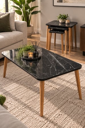 SuloraHome Siyah 4'lü Sehpa Seti Torna Ayaklı