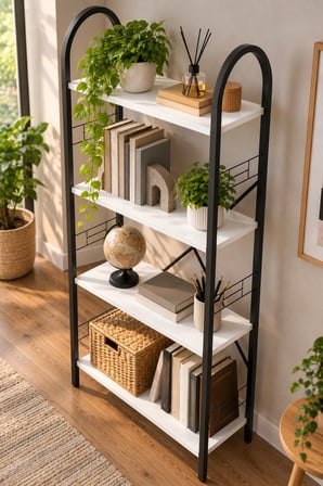 SuloraHome Beyaz Metal İskeletli 4 Raflı Çok Amaçlı Kitaplık ve Raf Ünitesi 150 cm