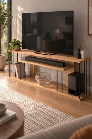SuloraHome Çam Desenli Kahverengi TV Ünitesi ve Raf Sistemi