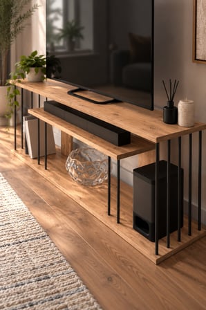 SuloraHome Çam Desenli Kahverengi TV Ünitesi ve Raf Sistemi