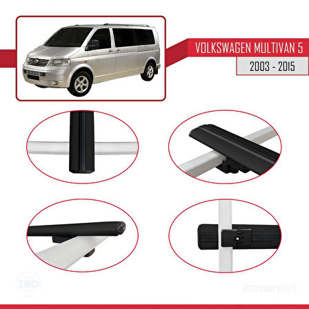 Volkswagen T5 Multivan 2003-2015 Arası ile Uyumlu BASIC Model Ara Atkı Tavan Barı Siyah 2 Adet