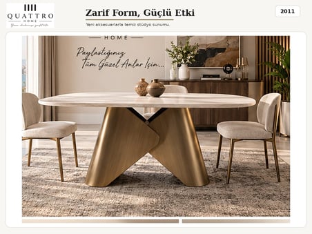Aurelia 2011 Mermer Görünümlü Bronz Ayaklı Yemek Masası