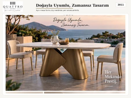 Aurelia 2011 Mermer Görünümlü Bronz Ayaklı Yemek Masası