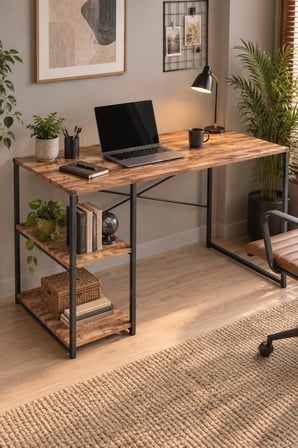 SuloraHome Raflı Çalışma Masası Kahverengi 120 cm
