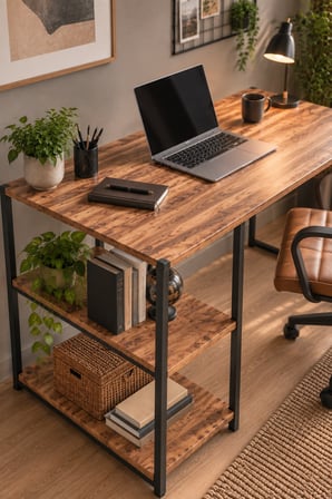 SuloraHome Raflı Çalışma Masası Kahverengi 120 cm