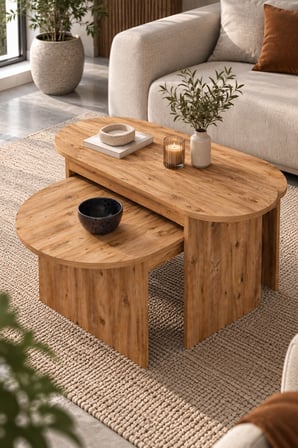 SuloraHome İkili Orta Sehpa Takımı Kahverengi Atlantik Çam Desenli
