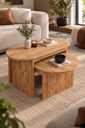 SuloraHome İkili Orta Sehpa Takımı Kahverengi Atlantik Çam Desenli