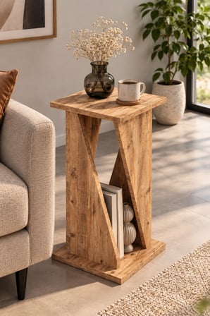 SuloraHome Modern Ahşap Görünümlü Dekoratif Yan Sehpa