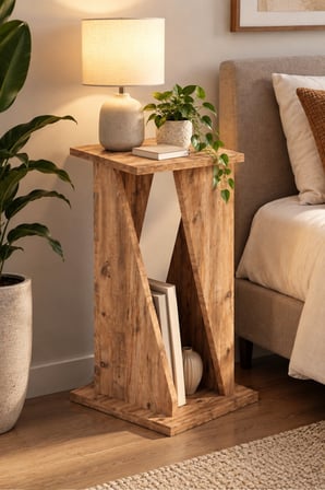 SuloraHome Modern Ahşap Görünümlü Dekoratif Yan Sehpa