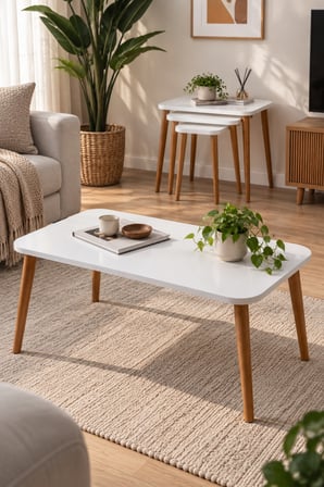 SuloraHome Torna Ayaklı Beyaz Orta ve Zigon Sehpa Seti 4'lü