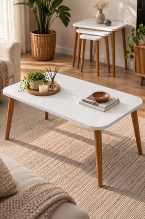 SuloraHome Torna Ayaklı Beyaz Orta ve Zigon Sehpa Seti 4'lü