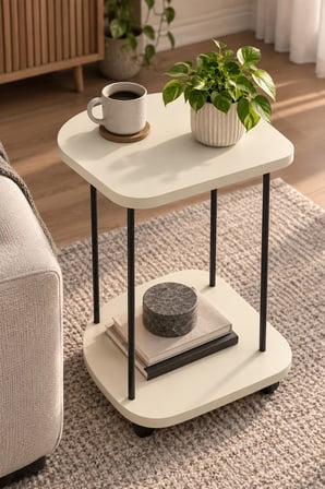 SuloraHome Tekerlekli Oval Servis Sehpası Krem Bej